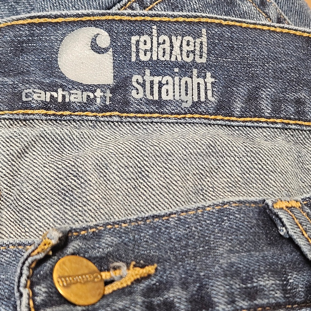 Carhartt B320 WTB Mens Relaxed Straight Leg Jeans Dark Wash Blue Denim 38x36 - Picture 3 of 7